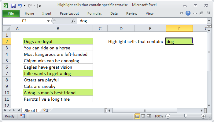 Excel formula: Highlight cells that contain
