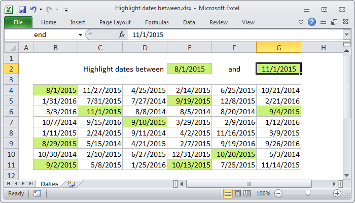 Excel formula: Highlight dates between