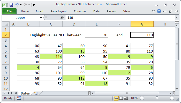 Excel formula: Highlight values not between X and Y Excel formula: Highlight values not between X and Y