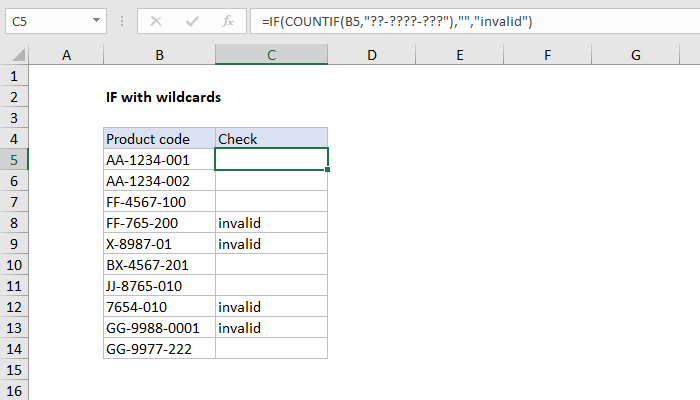 Excel formula: IF with wildcards