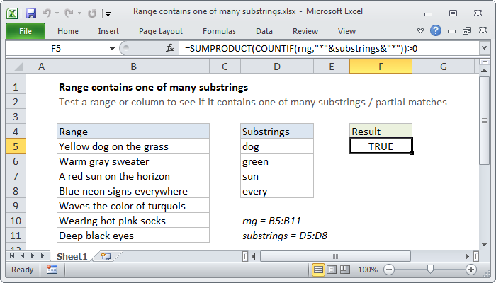 Excel formula: Range contains one of many substrings Excel formula: Range contains one of many substrings