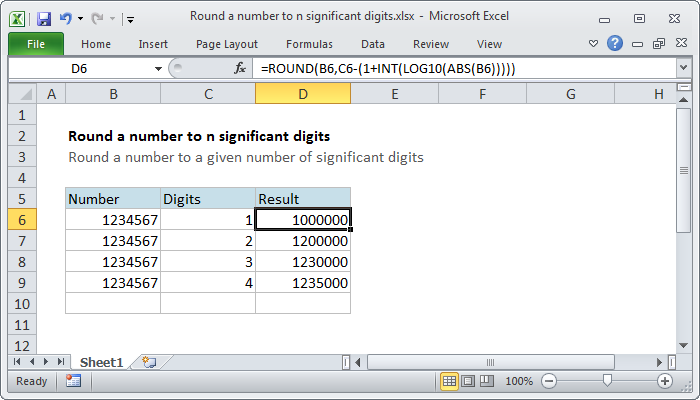 Excel formula: Round a number to n significant digits