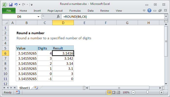 Excel formula: Round a number