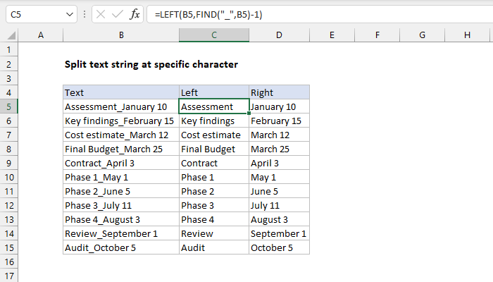 Excel formula: Split text string at specific character