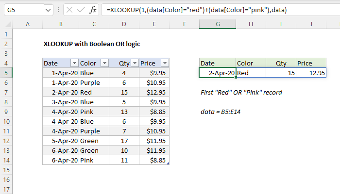 Excel formula: XLOOKUP with boolean OR logic