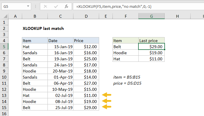 Excel formula: XLOOKUP last match Excel formula: XLOOKUP last match