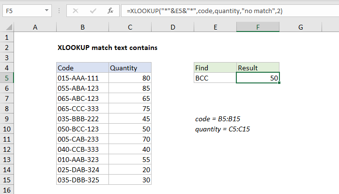 Excel formula: XLOOKUP match text contains Excel formula: XLOOKUP match text contains