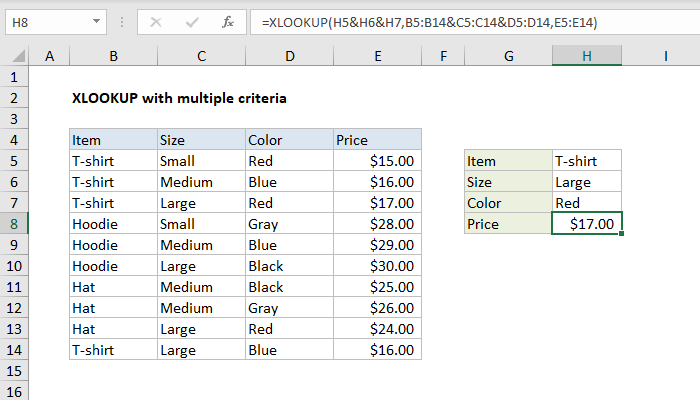 Excel formula: XLOOKUP with multiple criteria