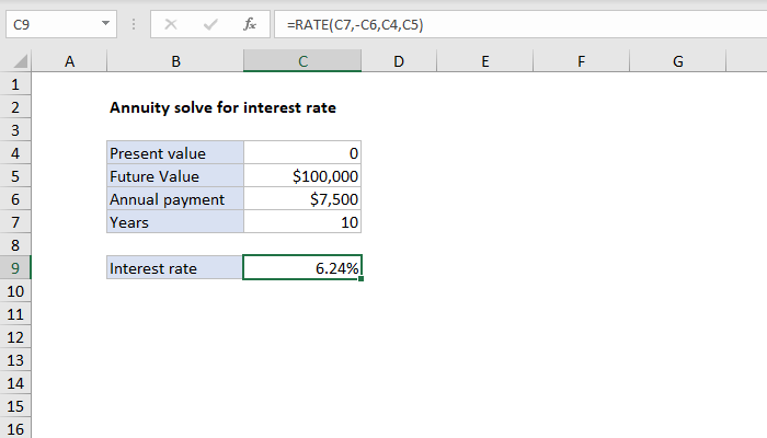 Excel formula: Annuity solve for interest rate | Exceljet