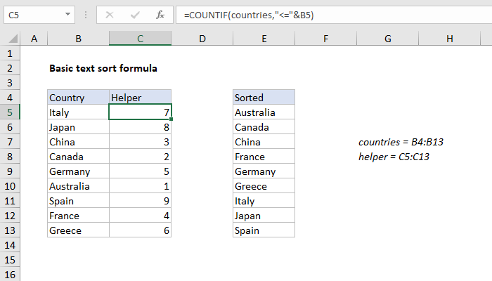 Excel formula: Basic text sort formula Excel formula: Basic text sort formula