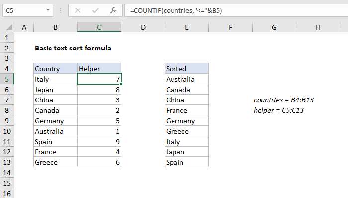 Excel Formula Basic Text Sort Formula Exceljet