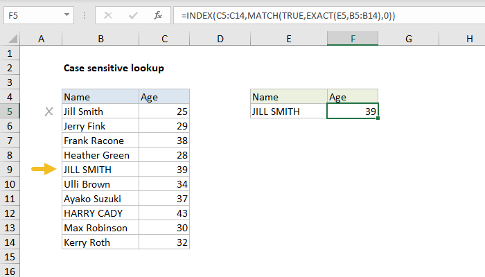 Excel formula: Case sensitive lookup