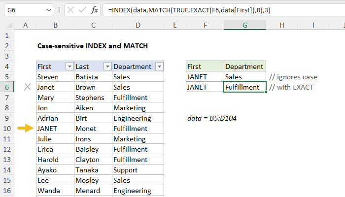Excel formula: Case-sensitive INDEX and MATCH Excel formula: Case-sensitive INDEX and MATCH
