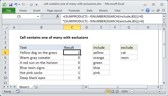 Excel formula: Cell contains one of many with exclusions Excel formula: Cell contains one of many with exclusions