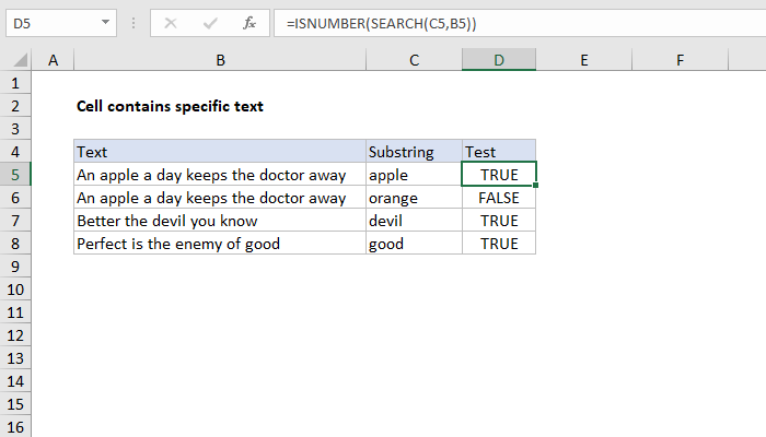 Excel formula: Cell contains specific text