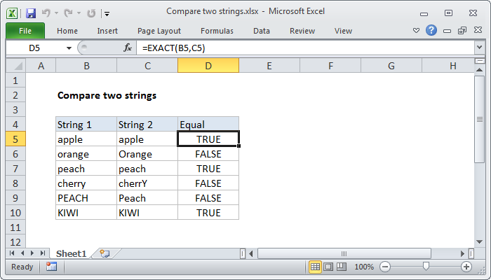 Excel Formula Compare Two Strings Exceljet