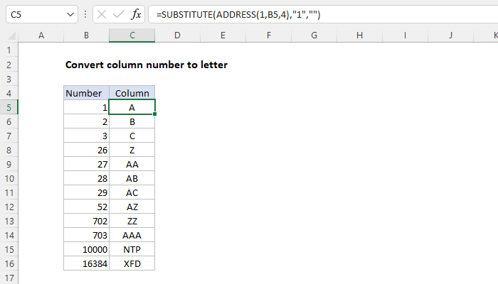 Excel Formula Convert Column Number To Letter Exceljet