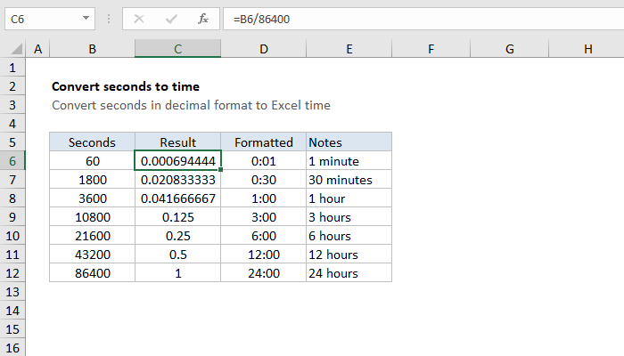Excel Formula Convert Decimal Seconds To Excel Time Exceljet