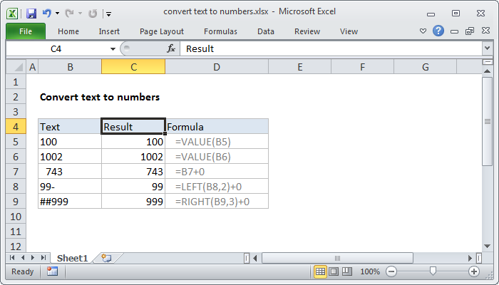 excel convert text to number formula