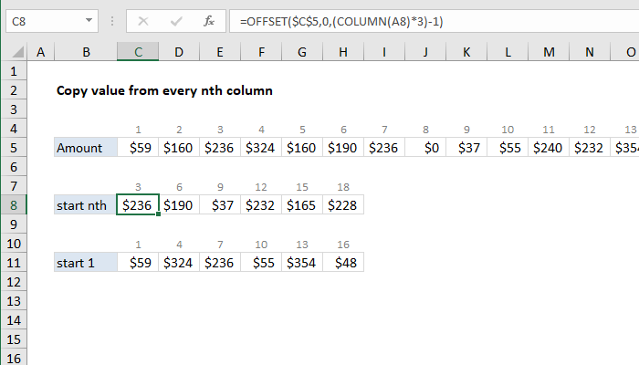 Excel formula: Copy value from every nth column