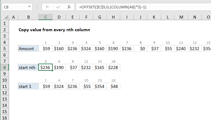 Excel Formula Copy Value From Every Nth Column Exceljet Excel Formula Copy Value From Every Nth Column Exceljet