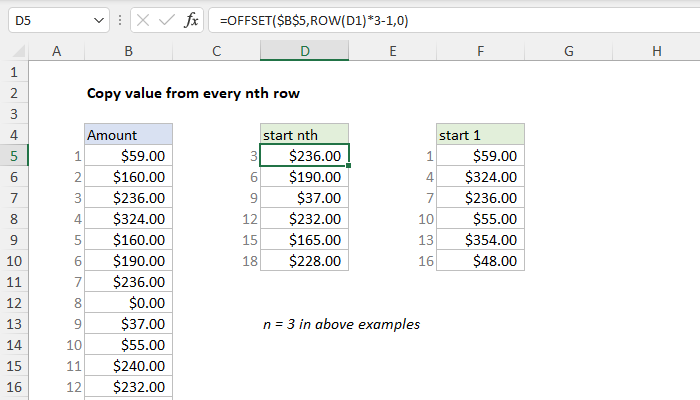 Excel formula: Copy value from every nth row Excel formula: Copy value from every nth row