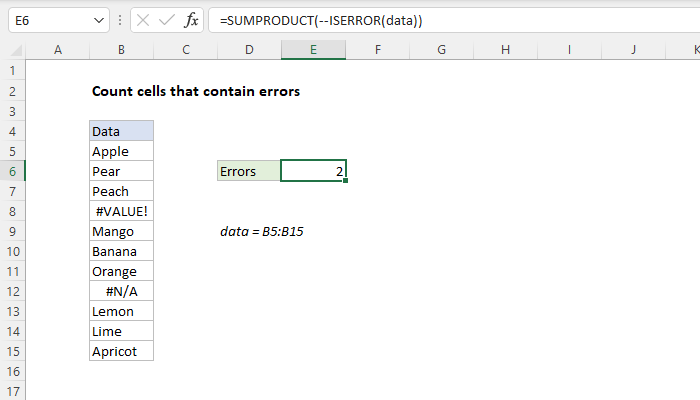 Excel formula: Count cells that contain errors