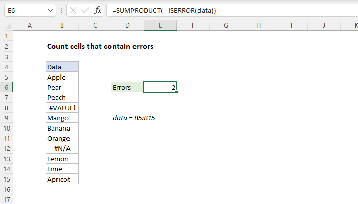 Excel formula: Count cells that contain errors Excel formula: Count cells that contain errors