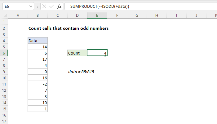 Excel formula: Count cells that contain odd numbers