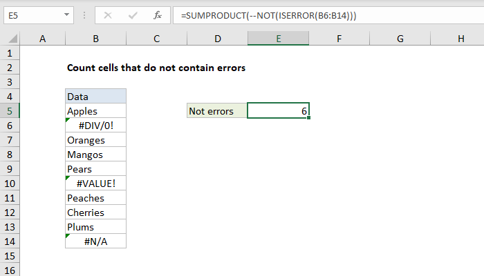 Excel formula: Count cells that do not contain errors