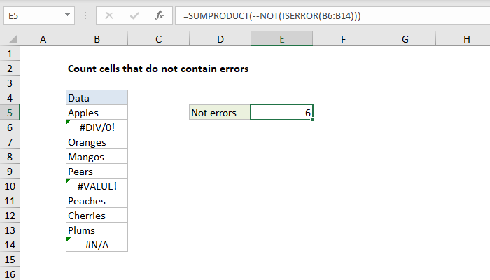 Excel formula: Count cells that do not contain errors Excel formula: Count cells that do not contain errors