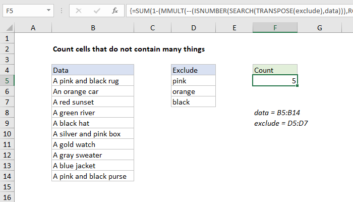 Excel formula: Count cells that do not contain many strings Excel formula: Count cells that do not contain many strings