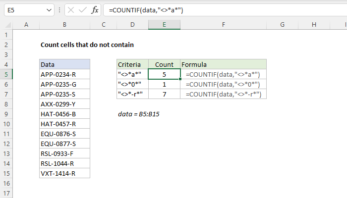 Excel formula: Count cells that do not contain