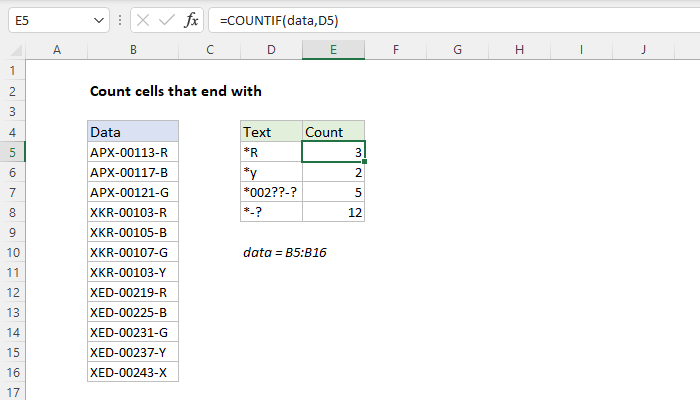 Excel formula: Count cells that end with