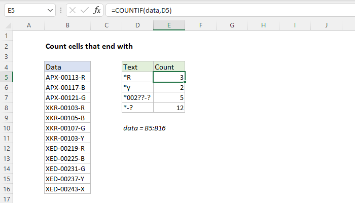 Excel formula: Count cells that end with Excel formula: Count cells that end with