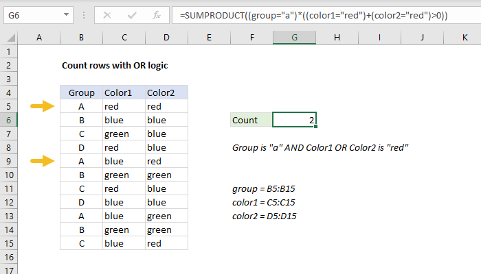 Excel formula: Count rows with OR logic Excel formula: Count rows with OR logic