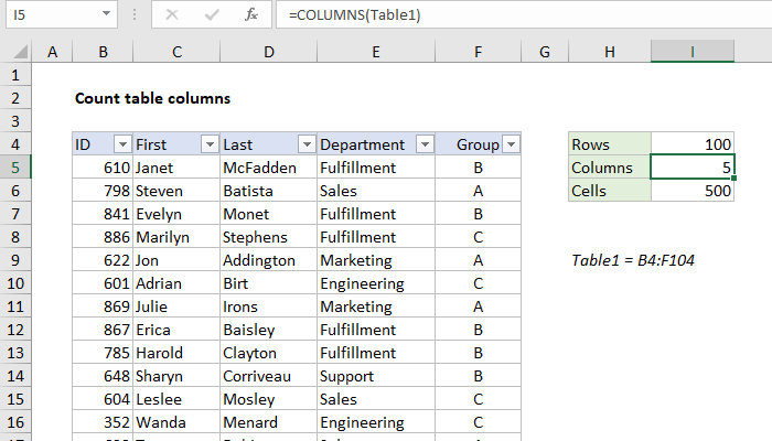 Excel formula: Count table columns Excel formula: Count table columns