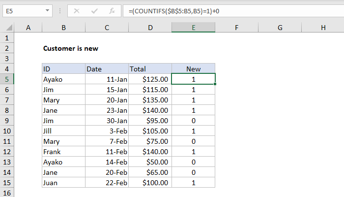 Excel formula: Customer is new | Exceljet