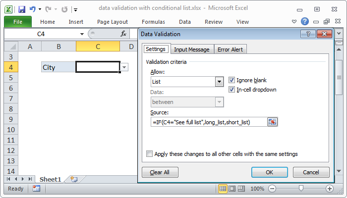 Excel formula: Data validation with conditional list