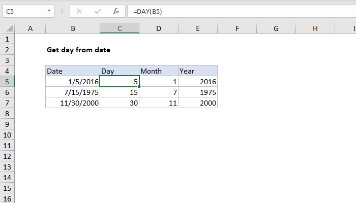 Excel formula: Get day from date