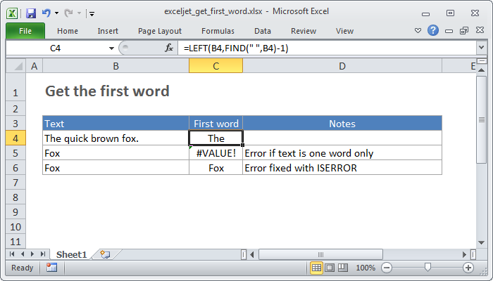 Excel formula: Get first word