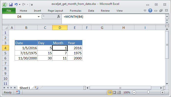 Excel formula: Get month from date