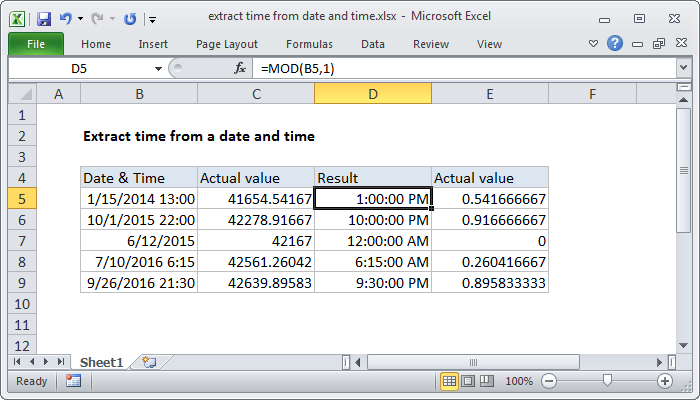 Excel formula: Extract time from a date and time
