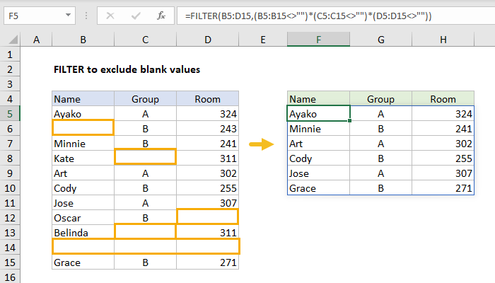 Excel formula: Filter exclude blank values Excel formula: Filter exclude blank values