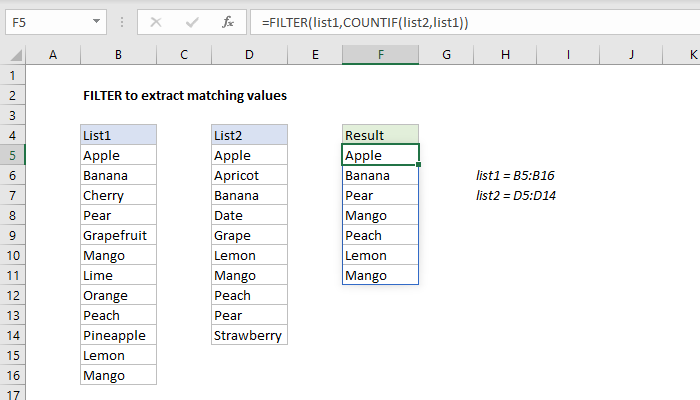 Excel formula: Filter to extract matching values