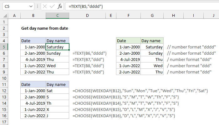 Sada assistance unstable Excel formula: Get day name from date | Exceljet