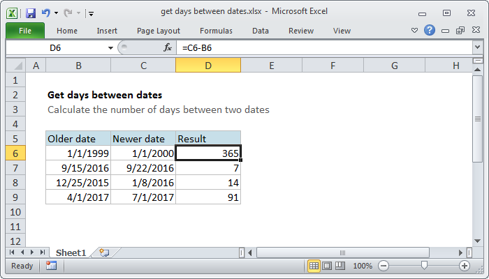 Excel formula: Get days between dates