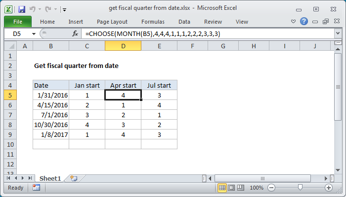 Excel formula: Get fiscal quarter from date