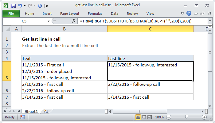 word to last extract how in excel formula: in Excel Exceljet last line Get  cell