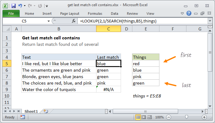 Excel formula: Get last match cell contains